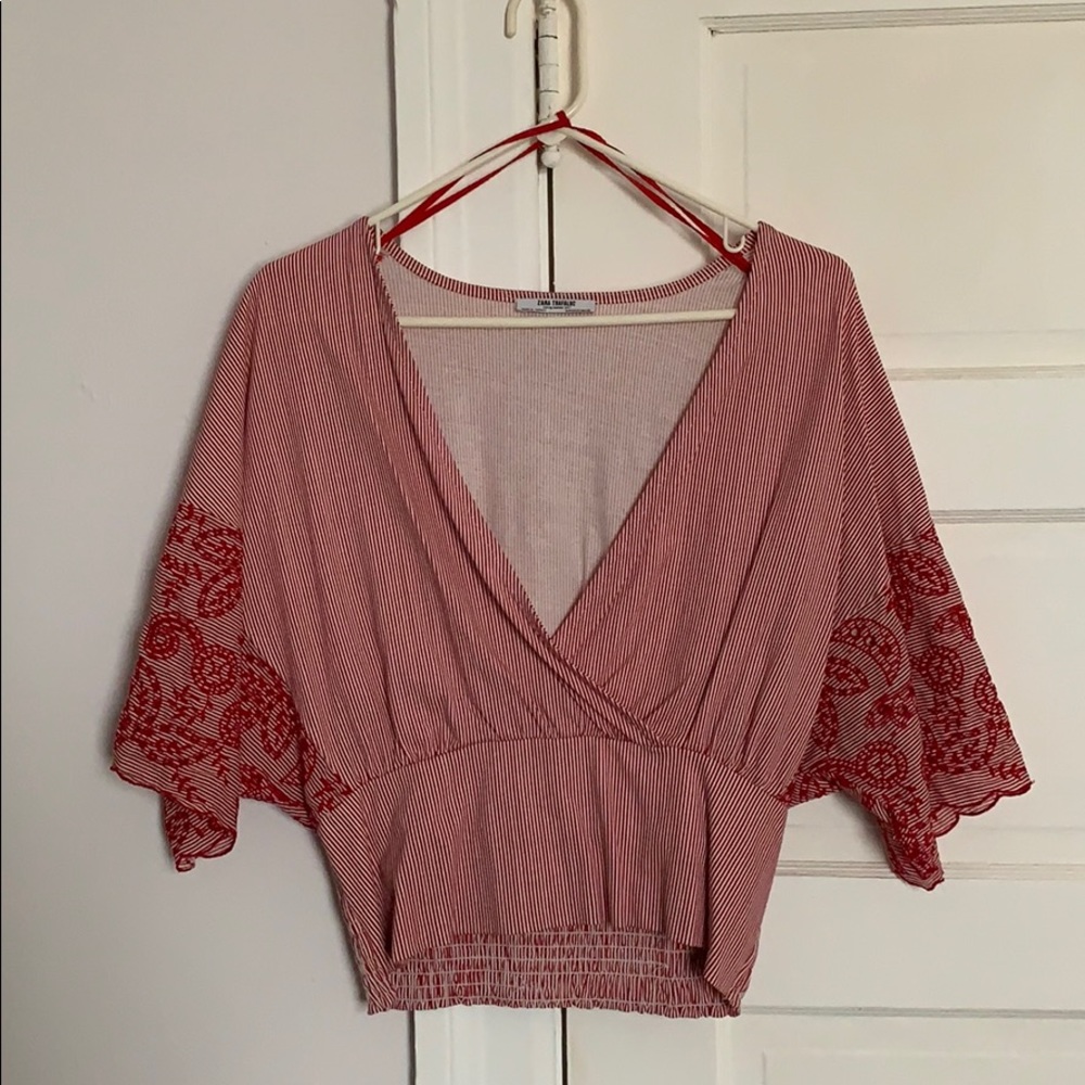 Red and white embroidered spring/summer top